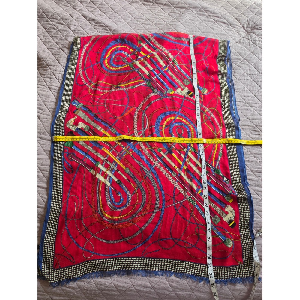 Hermes Red Twill Silk Fouets et Badines Iconic Equestrian Virginie Jamin Scarf - Picture 3 of 14